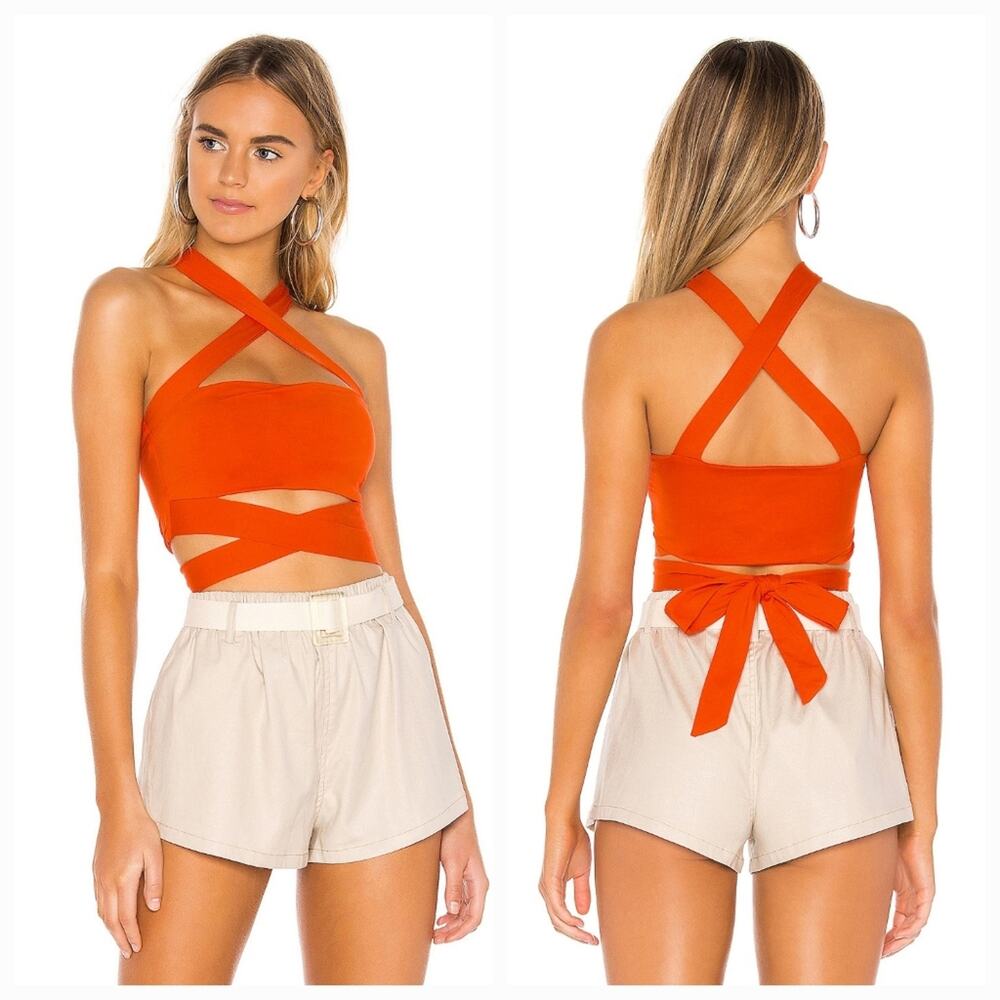 Superdown Elva Halter Tie Top in Poppy